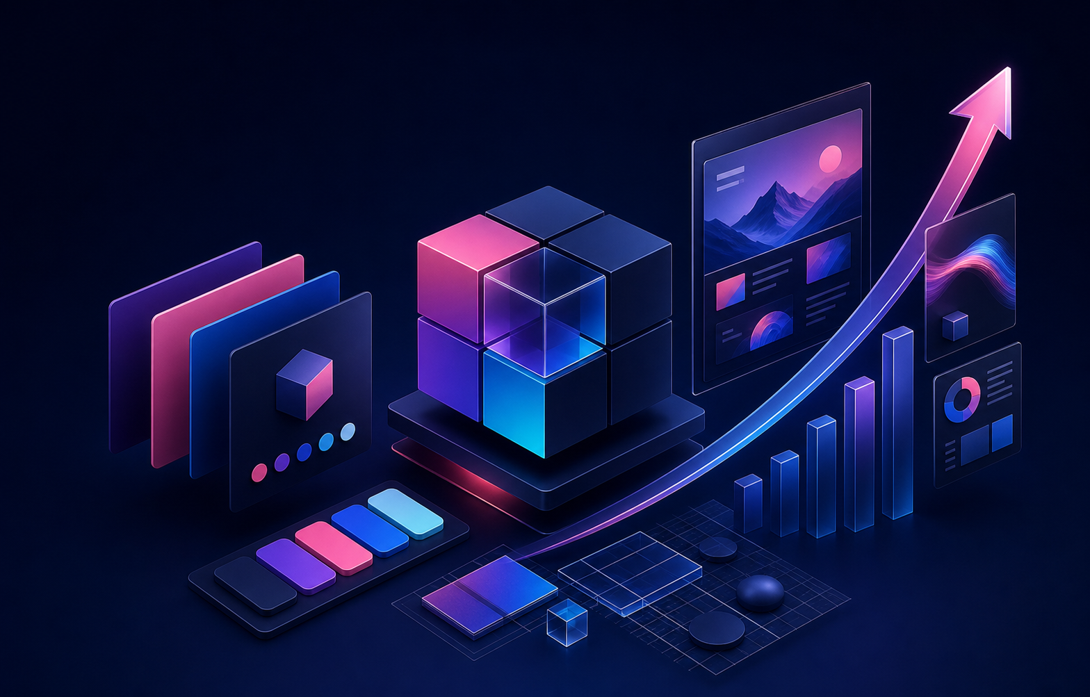 LittleFrames 3D brand identity, visual system and business growth illustration