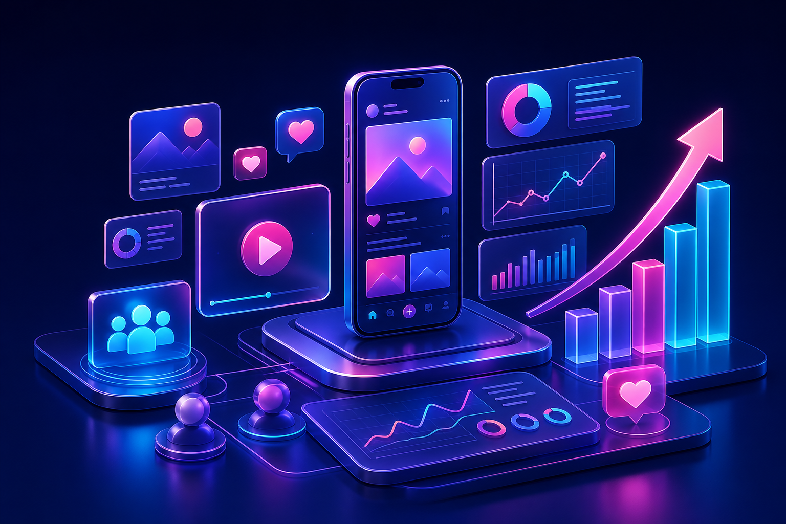 LittleFrames social media content, audience engagement and growth analytics illustration